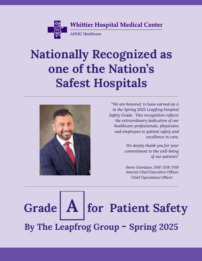 Whittier Hospital Earns "A" Safety Rating Spring 2025